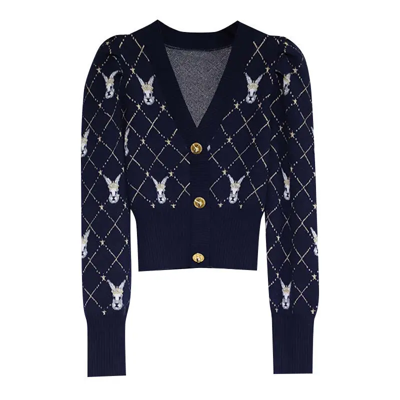 

Retro charming fashion rhomboid short top 2021 spring new fashion knitted sweater short jacket