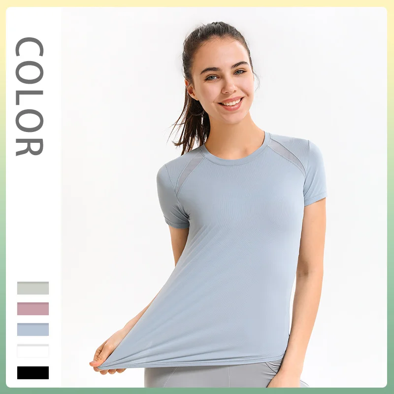 

Sports T-shirt Women's Short Sleeve Quick Drying Yoga Gym Mesh Breathable Slim Running Elastic Fitness Tank Top Workout Clothes