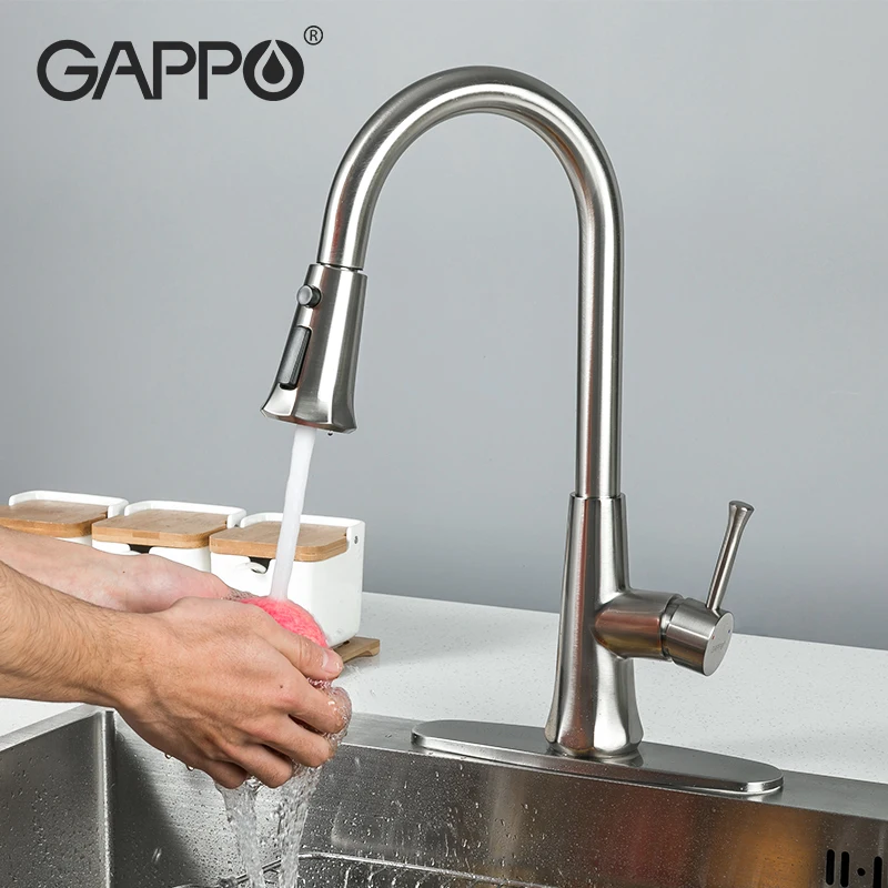 

Gappo Deck Mounted Kitchen Faucet Brass Silver Kitchen Taps Cold and Hot Water Mixer Water-Saving Tapware Crane NPT 9/16