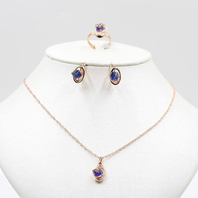 Розовое золото цвет меняющийся камень ожерелье серьги кольцо ювелирный набор