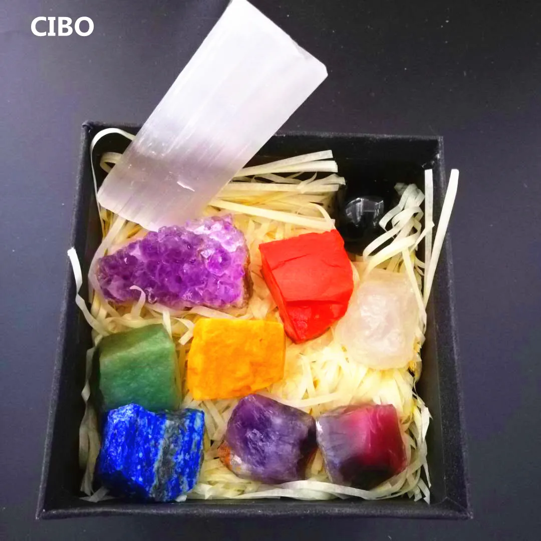 

CIBO Natural crystal semi-precious stones Seven Chakra Yoga Raw Ore Set Gift Box Room Decoration fashion jewelry