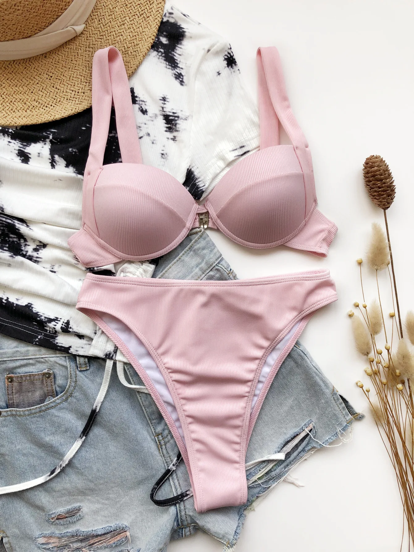 

2021 Sexy Bikini Sets High Waist Solid Print Strappy Female Lace Up Swimsuit Two Pieces Swimwear Women New Beach Bathing Suits