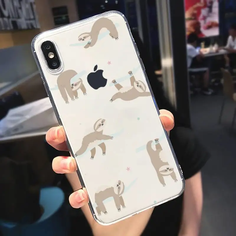 

Cute animal yoga sloth shell Phone Case Transparent for iPhone 6 7 8 11 12 s mini pro X XS XR MAX Plus