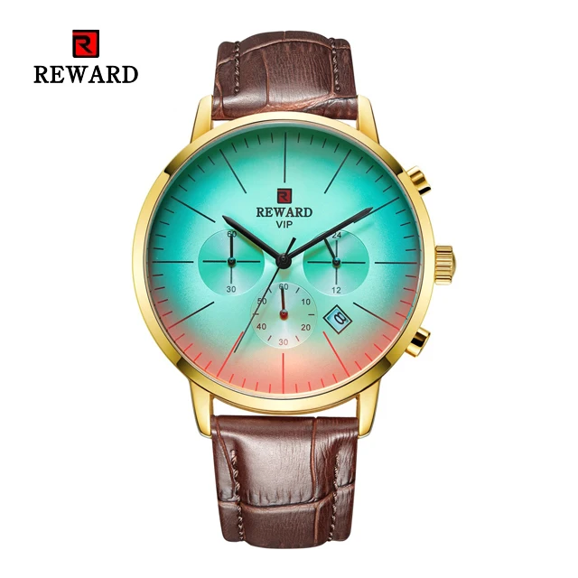 Leather Gold Новинка, Модные Цветные часы с ярким стеклом для мужчин, топ класса люкс, Брендовые мужские часы с хронографом из нержавеющей стали, деловые часы, мужские наручные часы - Цвет: Leather Gold