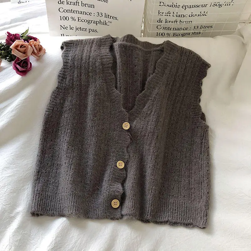 

Spring Autumn Knitted Vest Women Clothes Loose Sleeveless Solid V-Neck Sweater Waistcoat Black Streetwear Pink Knit Tops Q4250