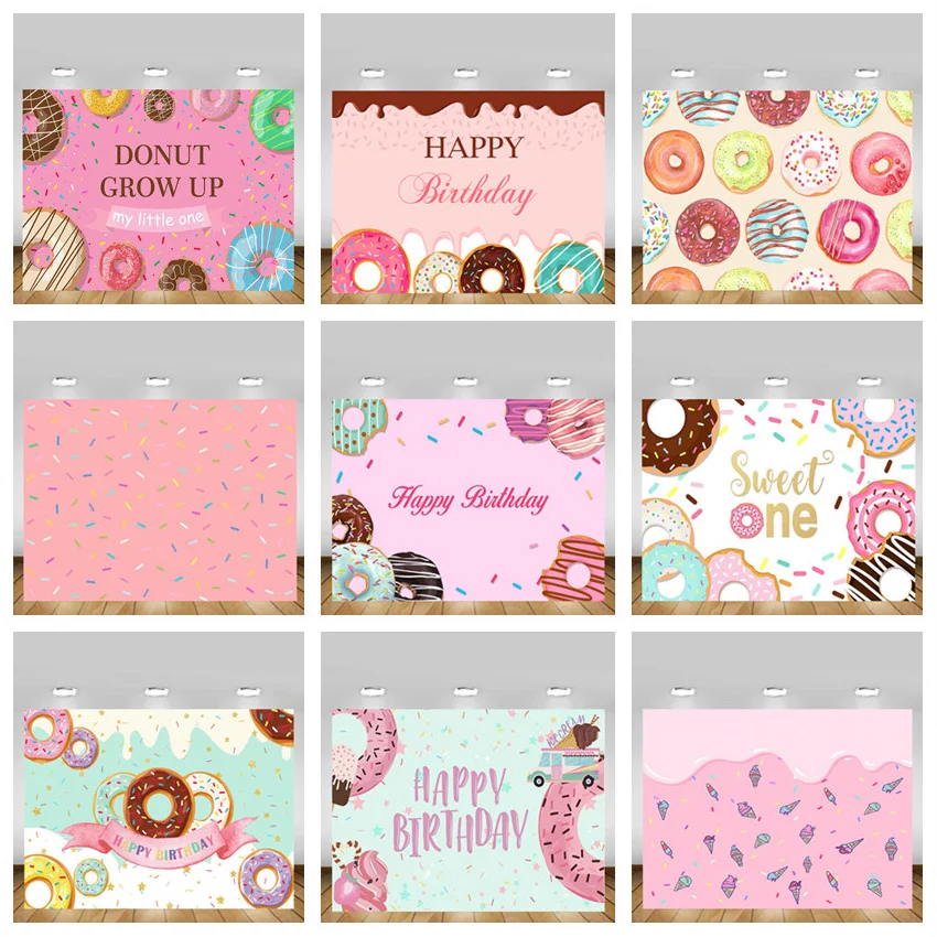 Фон для фотосъемки с изображением милого пончика мороженого вечеринки в честь