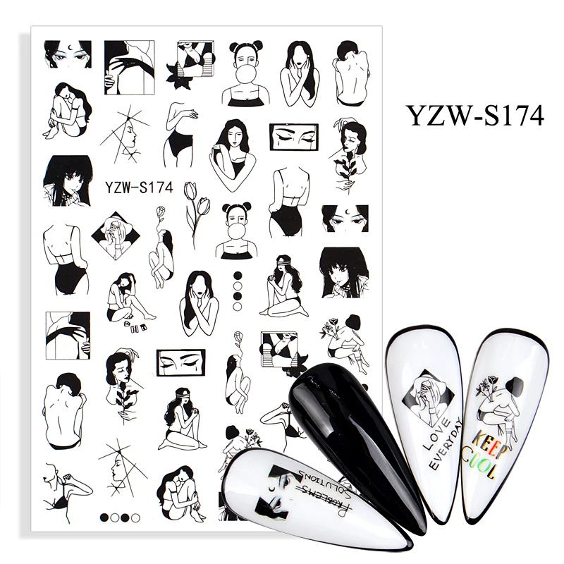 

3D наклейки для ногтей, леска, девушка, женщина, цветы, наклейки для маникюра, украшения для ногтей, аксессуары