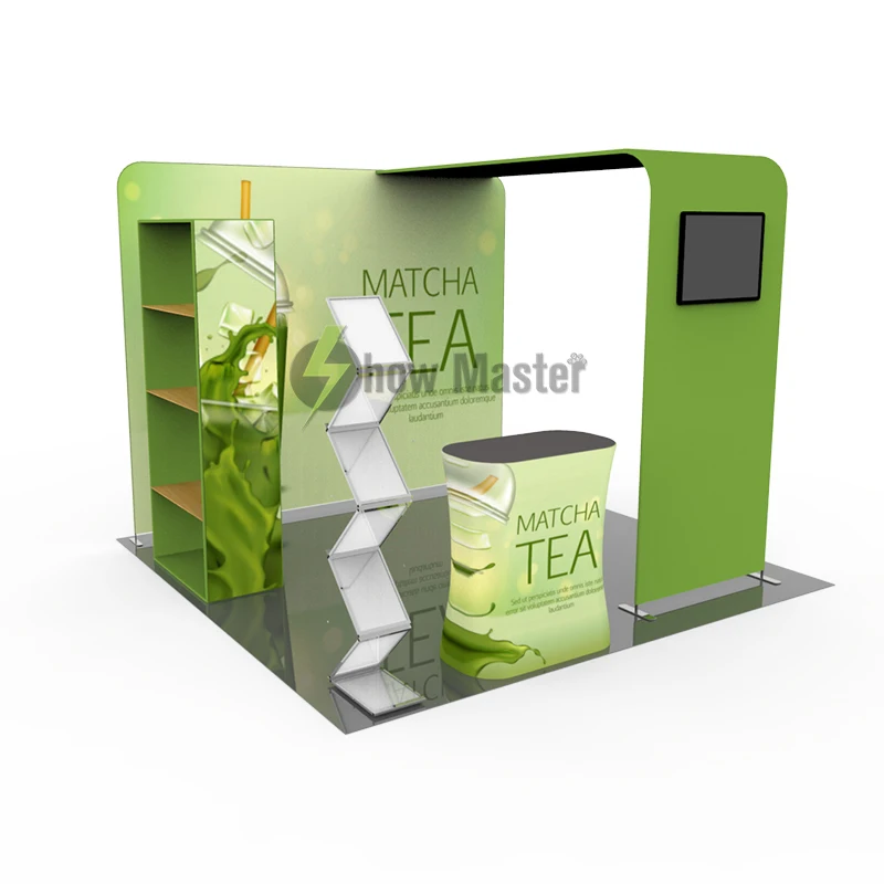 Горячая распродажа 10x10 футов выставочный стенд портативный 3*3 м дисплей с полками