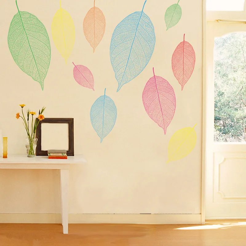 

Small Fresh Wall Stickers Colorful Leaves Home Decor Window Decal Living Room Bedroom Wallpaper Murals