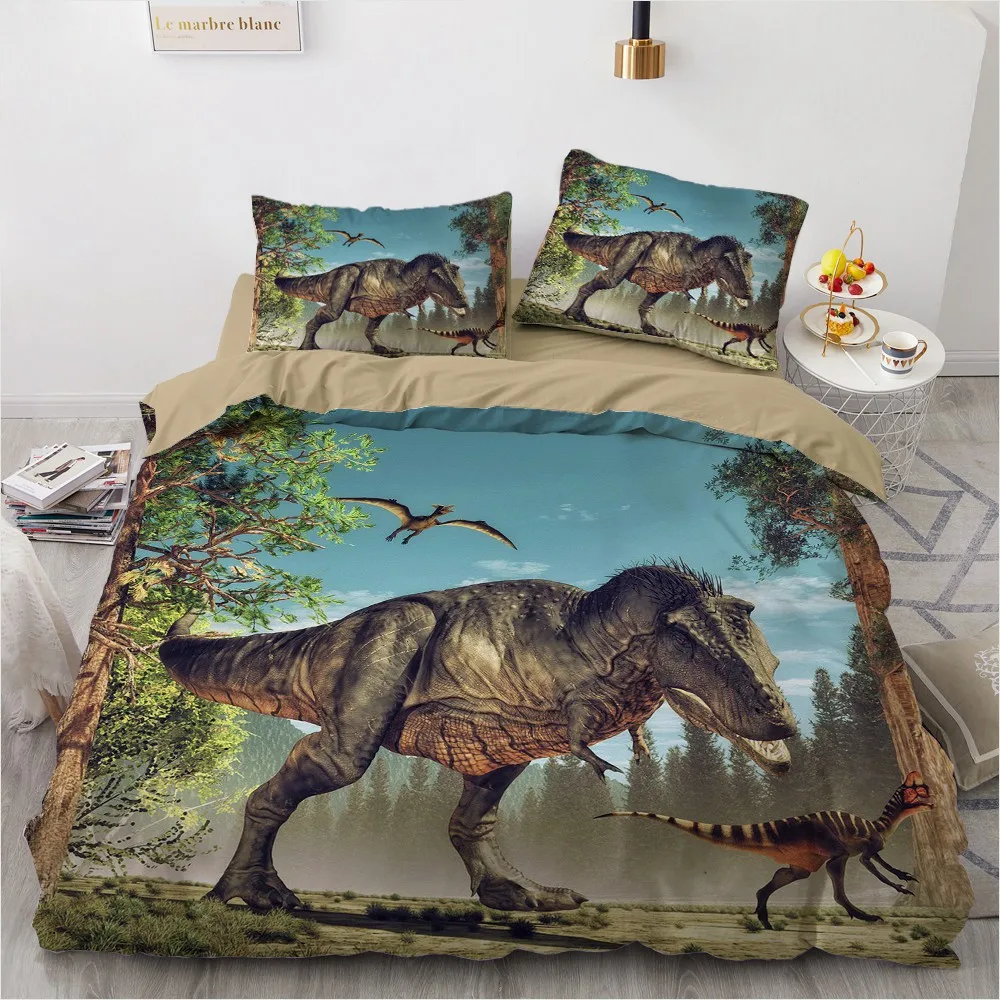 

Dinosaur Bedclothes 3D Custom Design White Duvet Cover Sets Animal Comforther Cases Pillow Cases 180*200cm King Queen Twin Size