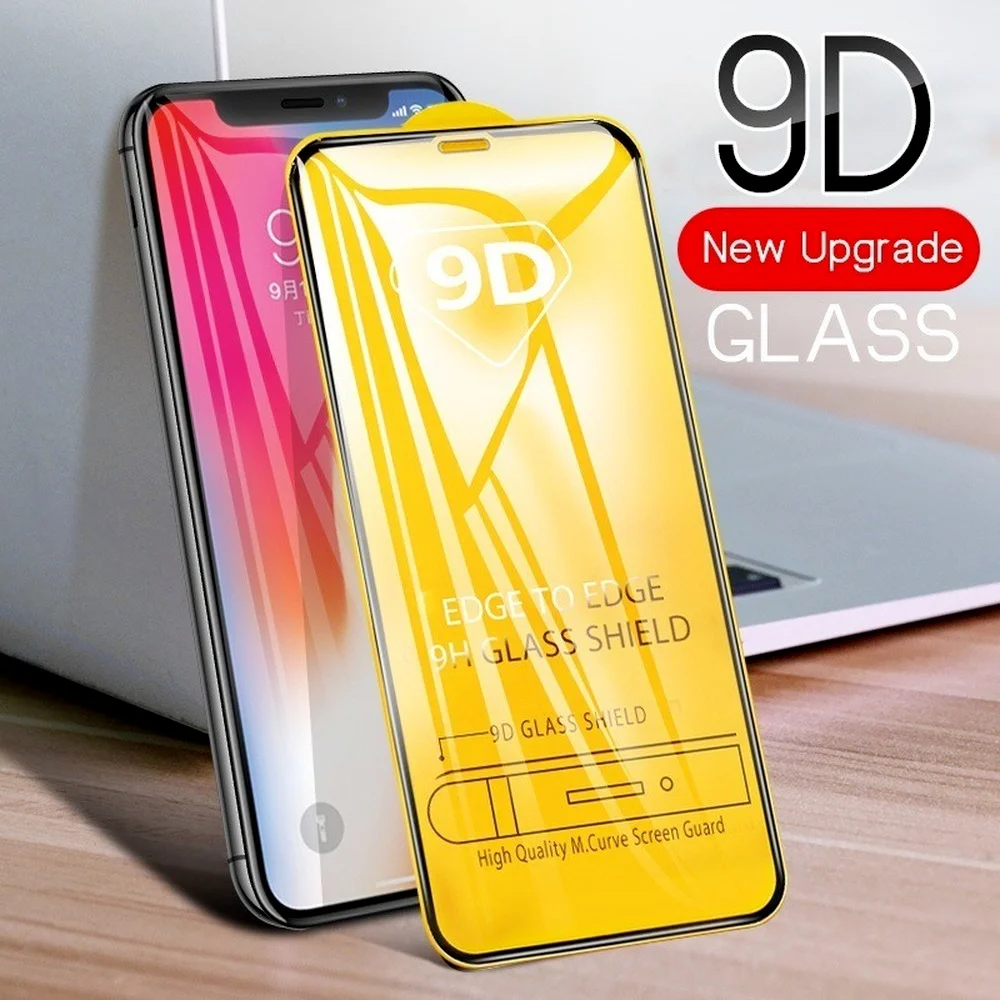 

9D Full Cover Film Protective Glass Tempered Glass Screen Protector with Black Side for IPhone 13 12 Pro Max XR X SE Protection