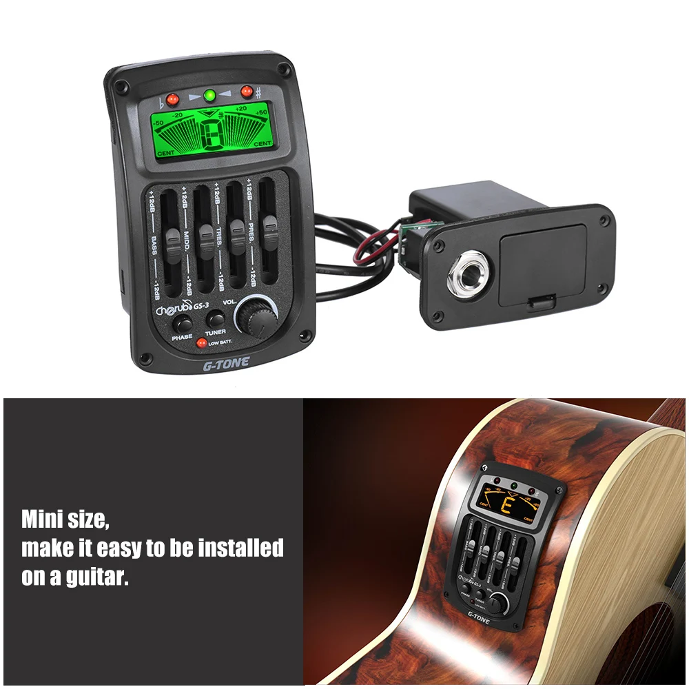 Cherub GS-3 Acoustic 4-Band EQ Equalizer Guitar Preamp Piezo Amplifier with Tuner and Phase Function LCD Display | Спорт и