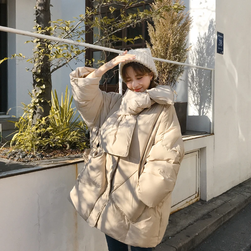 Стеганая куртка съемный шарф воротник уличная Свободная Повседневная теплая