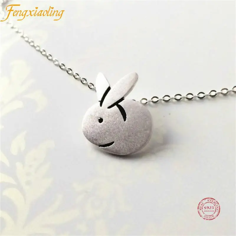 

Fengxiaoling Freshness Beauty Animal Necklace Women 925 Sterling Silver Cute Rabbit Pendant Necklaces Fashion Party Jewelry 2021