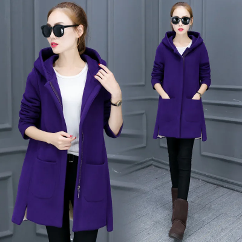 Женская ветровка средней длины повседневное пальто с капюшоном и карманами на