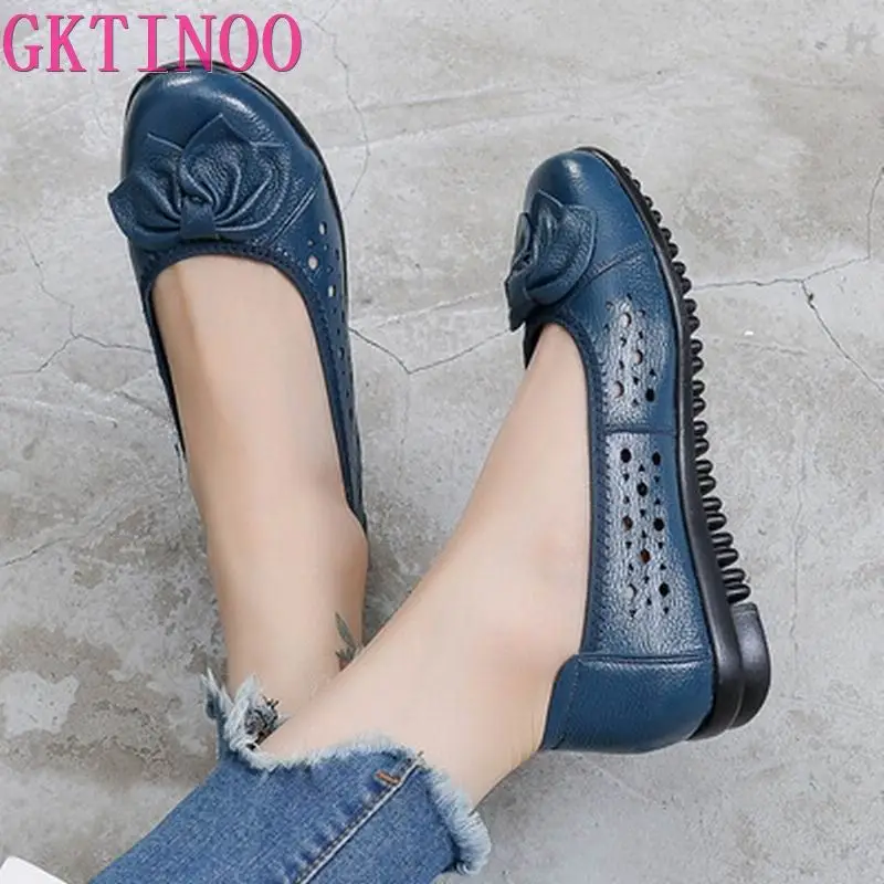 

GKTINOO Summer Genuine Leather Shoes Women Butterfly-knot Loafers Women Flats Ballet Autumn Casual Flat Shoes Woman Moccasins