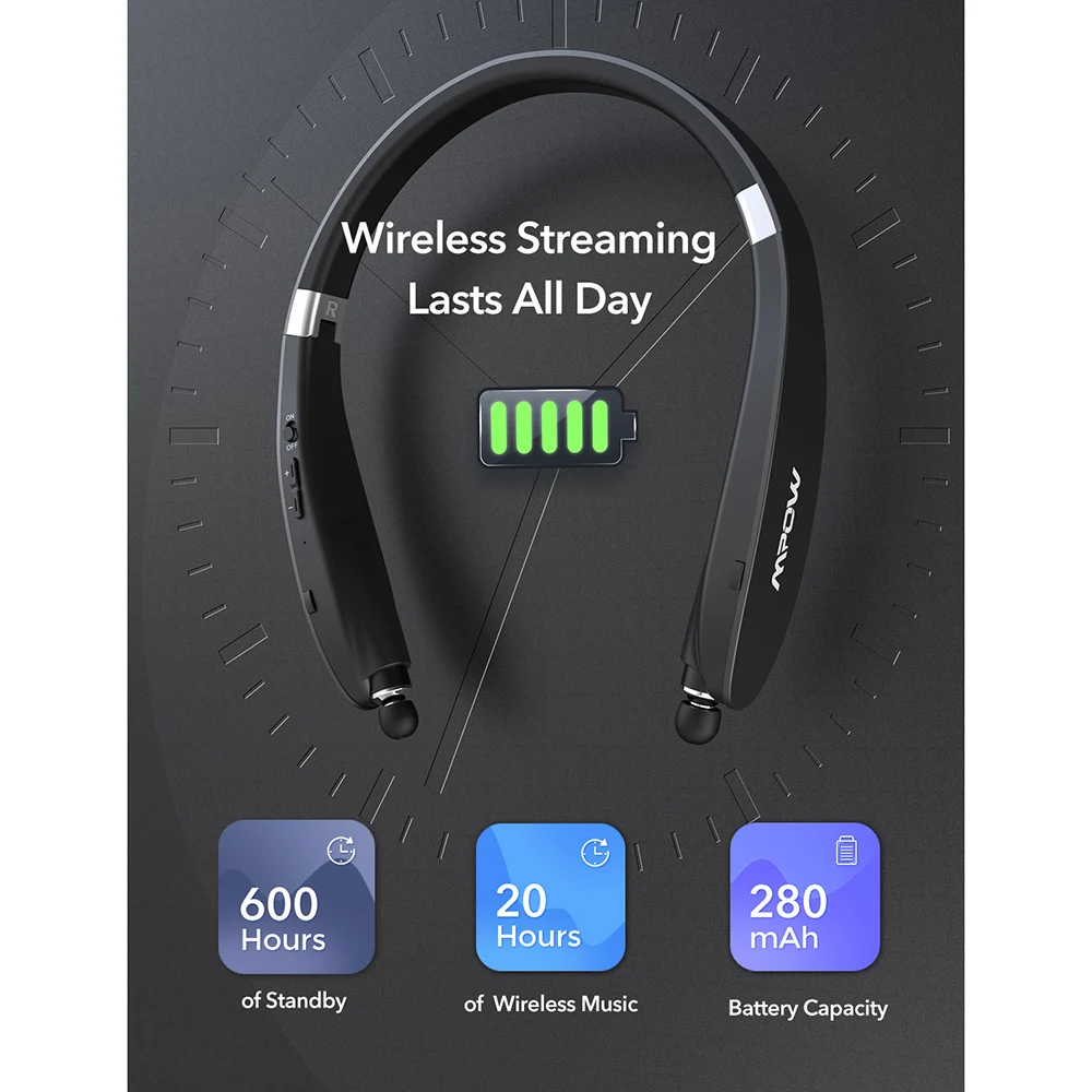 Беспроводные наушники Mpow Wings Bluetooth с шумоподавлением и микрофоном выдвижной