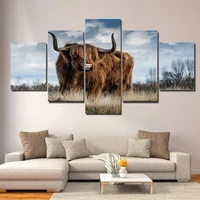 5 panels print wild bull cow meadow animal oil painting on canvas animal modern modular wall picture poster for living room