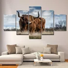 Картина маслом на холсте, с изображением дикого быка, коровы, луга, 5 панелей, для гостиной