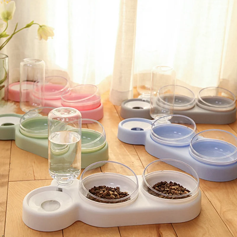 

Pet Cat Automatic Drinking Basin Double Food Bowl with Water Fountain Cat Dog Feeder Drinking Raised Stand Dish Bowls for Cats