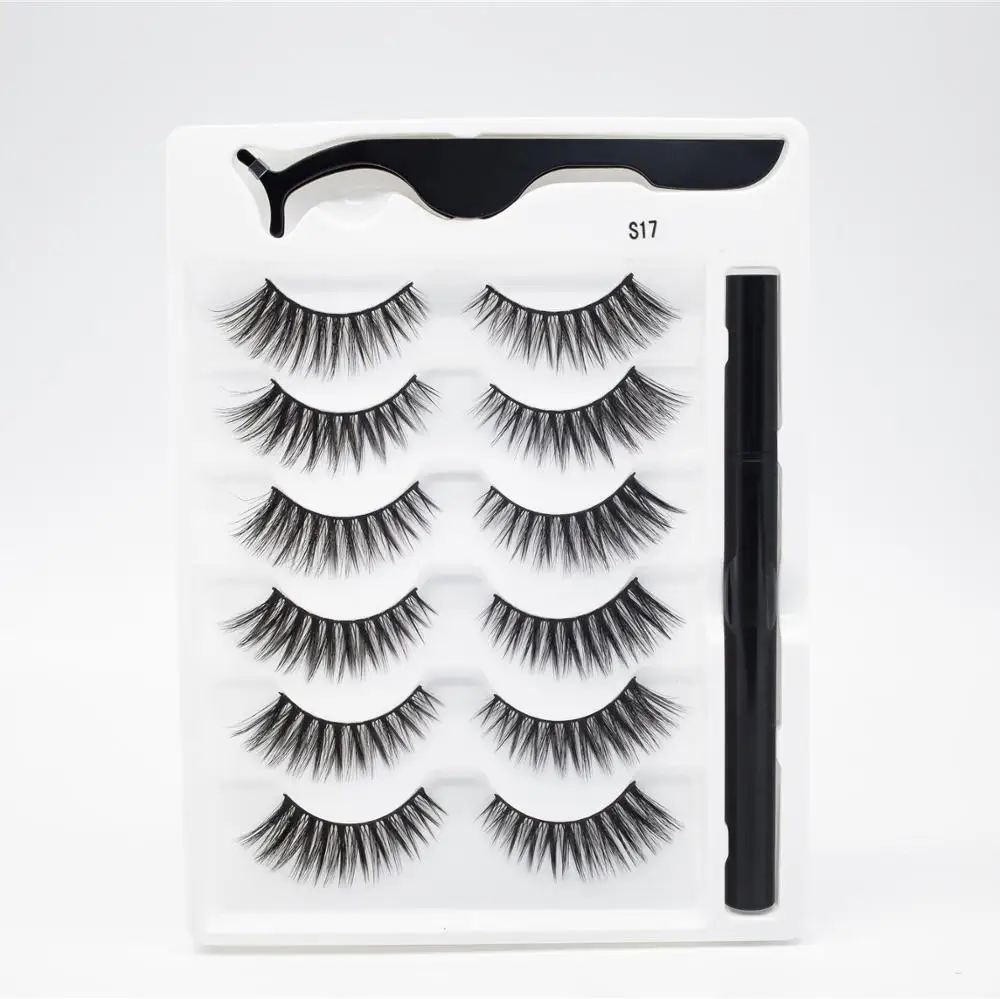 

Self Adhesive Lashes 6 Pairs/Set Magnetic False Eyelashes Wholesale Natural Cosmetics Lashes Accessories Tweezers Eyeliner