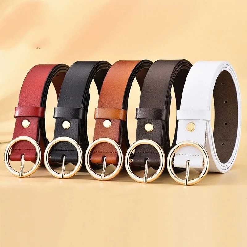 

The New Classic Retro Fashion All-Match Leather Light Body Round Buckle Simple Circle Pin Belts For Women Fashion Jeans Female