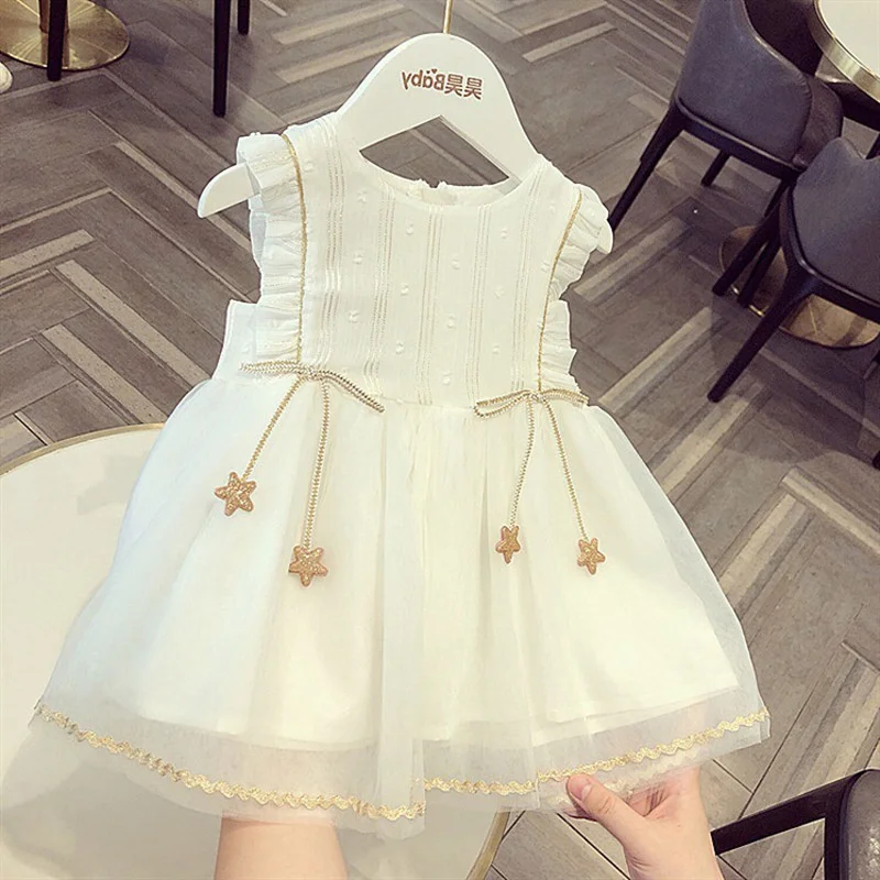 

Girl's Ball Gown 2021 Fashion Summer Clothes Ruffles Decoration Mini Dress O-Neck Sleeveless Party Dress for Kids Princess Dress