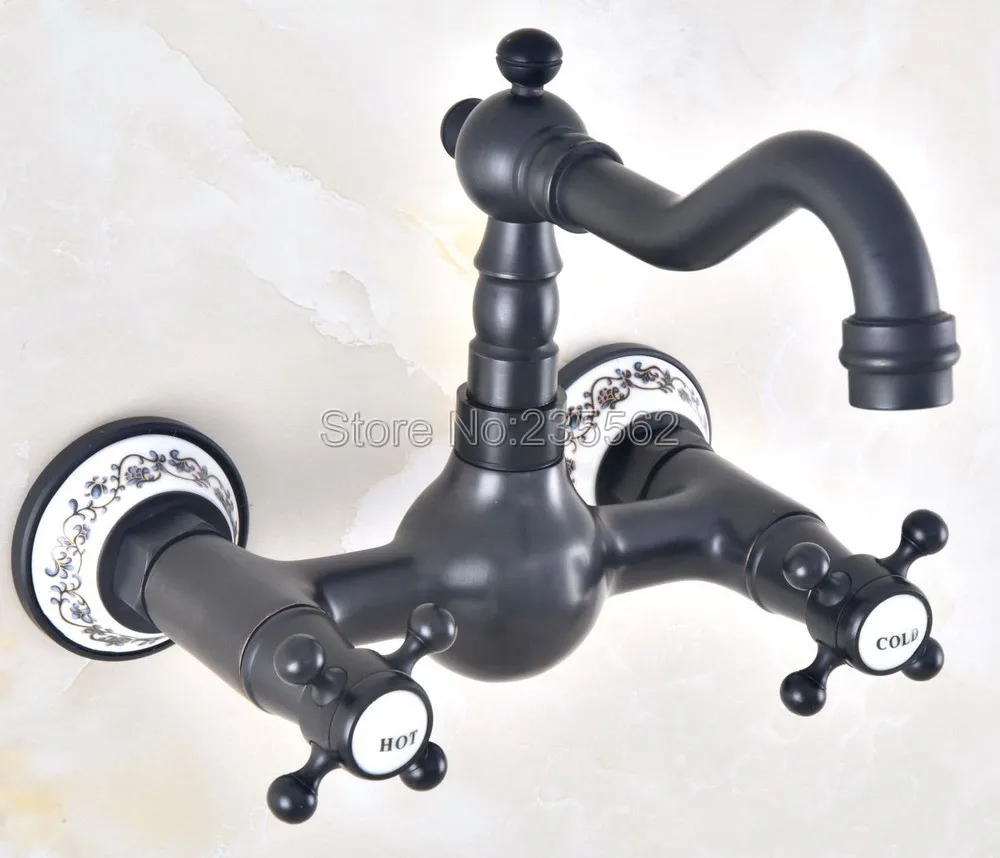 

Oil Rubbed Brass Bathroom Kitchen Sink Basin Faucet Mixer Tap Swivel Spout Wall Mounted Dual Cross Handles Lnf473