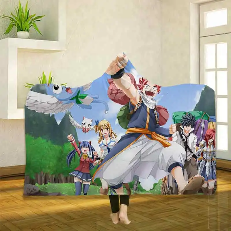 

Anime Fairy Tail 3D Printing Throw Hooded Blanket Wearable Warm Fleece Bedding Office Quilts Soft Adults Travel 15