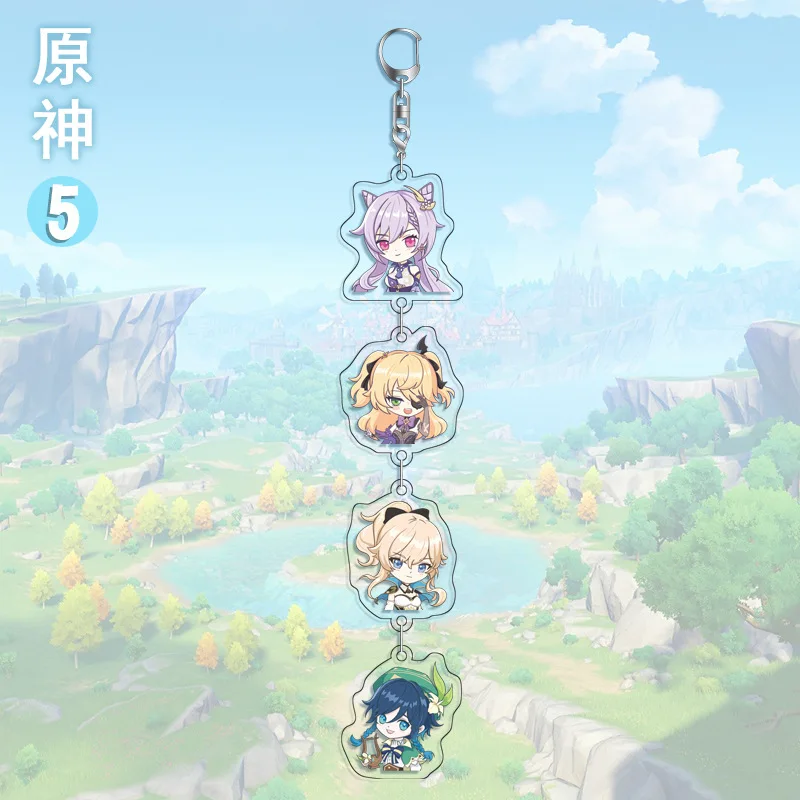 

Genshin Impact Animation Peripheral Bunch Keychain Game Animation Cartoon Accessories Acrylic Pendant Keychain 4 Skewers 1