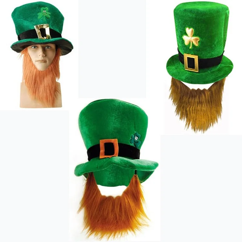 Sombrero verde del Día de San Patricio, accesorios de disfraz de la suerte, celebración, accesorios de carnaval, para fiesta, irlandés, con barba