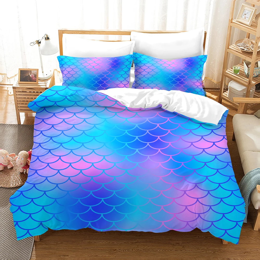 

Fashion Fish Scales Bedding Set With Pillowcase 2/3Pcs Queen Size Comforter Covers Home Bedclothes Colorful Mermaid Quilt Cover