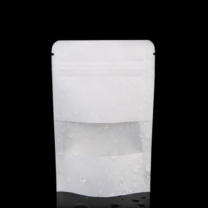 Белые пакеты из крафт бумаги стоячие с замком на молнии упаковочный пакет окном