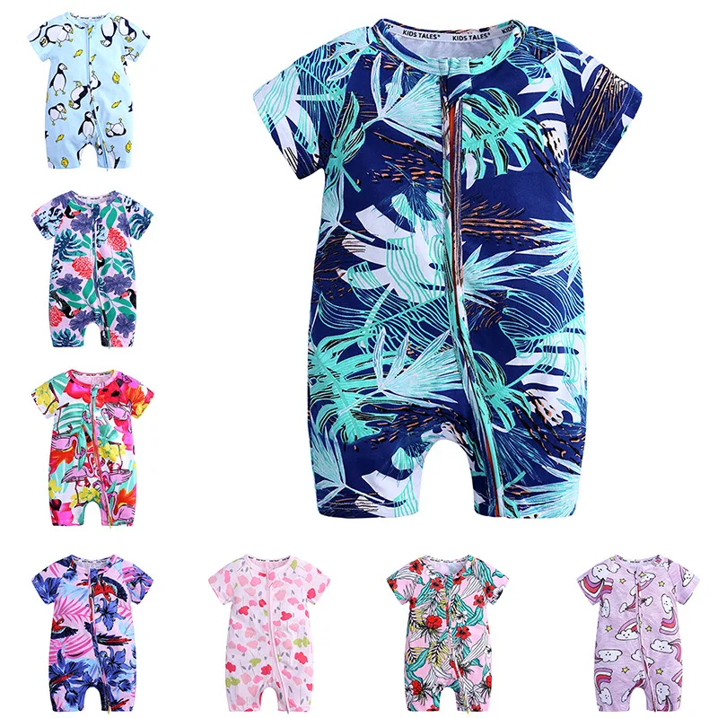 Summer Short Sleeve Flower Print Baby Rompers for Boy Girl Kids Cotton Jumpsuits Newborn Infant Clothes Costumes for Babies