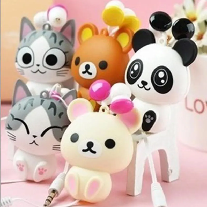 3 5 мм Проводная Выдвижная гарнитура вкладыш с мультяшным котом/пандой зажимом MP3