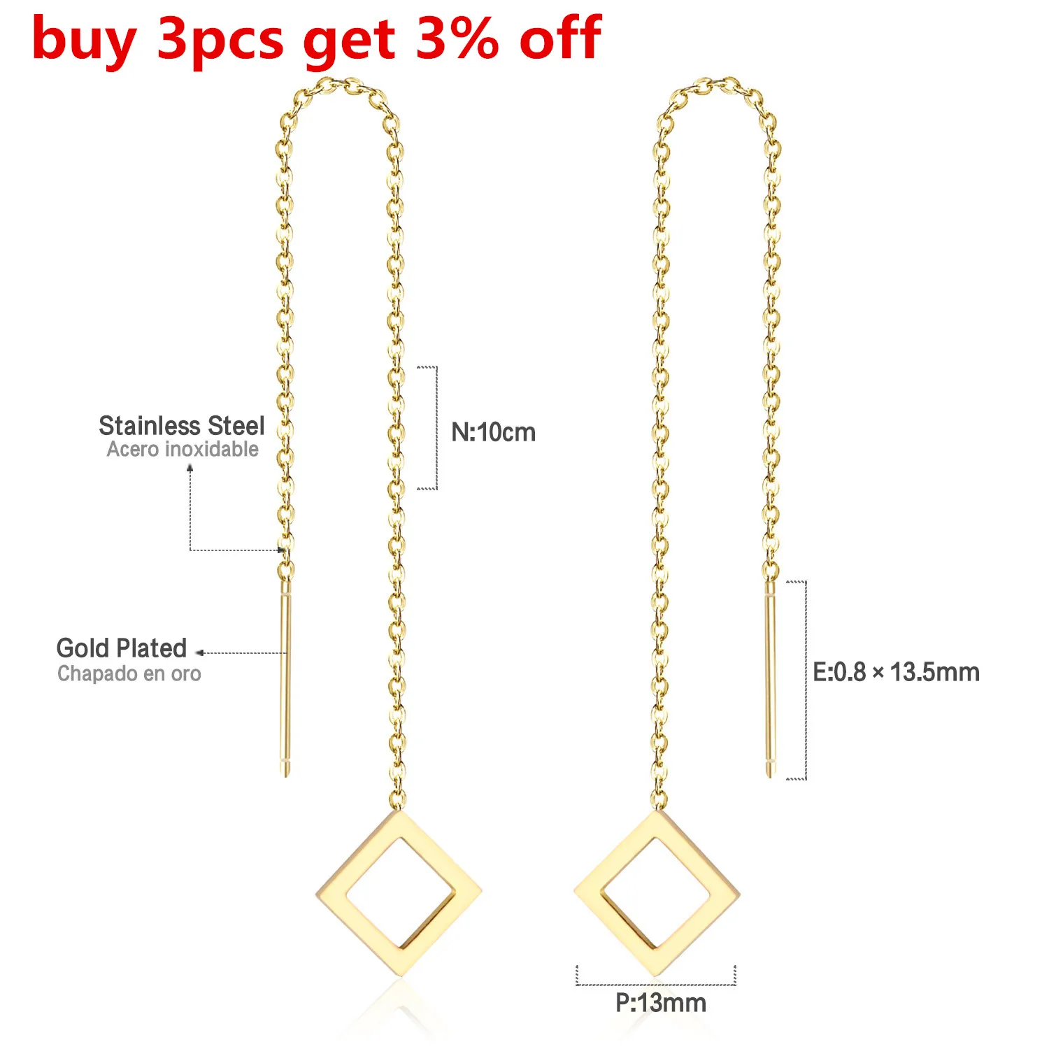 Роскошные геометрические серьги золотого цвета из нержавеющей стали звеньевая