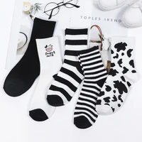 trendy fashion black white winter cartoon funny cow socks cow print women socks cotton hosiery