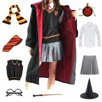 magic school uniform for unisex kids adult green blue red robe capuche witch school scarf wizard cap girls halloween costume