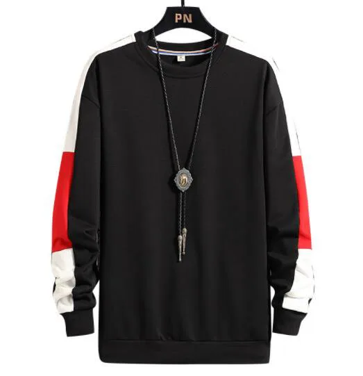 

Men's color matching long-sleeved t-shirt round neck loose bottoming t-shirt