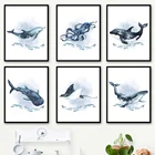 Морской Кит, дельфин, осьминог, морская жизнь, настенная Картина на холсте, скандинавские плакаты и Мультяшные принты, настенные картины, декор для детской комнаты