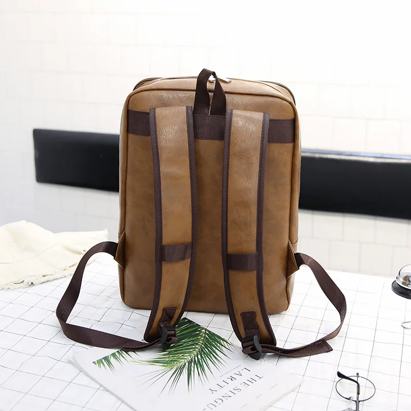 Korean fashion PU leather shoulder leisure simple computer bag travel backpack | Багаж и сумки