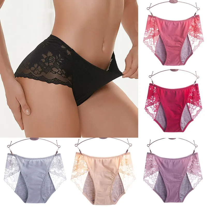 

New Women Sexy Lace Cotton Physiological Period Leak Proof Menstrual Panties Breathable High Elasticity Soft Underwear Breifs