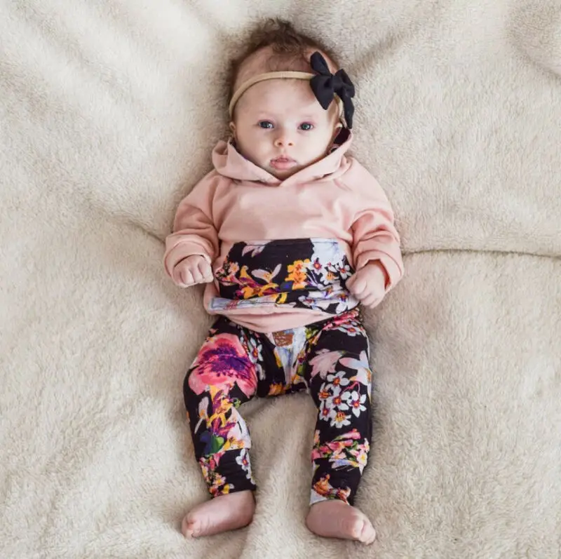 

Newborn Baby Girls Hooded Tops T-shirt Pants Leggings 2pcs Outfit Clothes Set