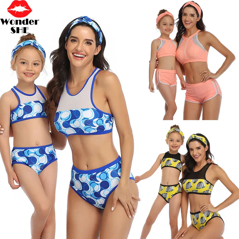 

Mesh Sport bikini Mother Daughter Swimsuits Tankini Set Swimwear Childern Bikini Family Bathing Suit Family Matching Clothes