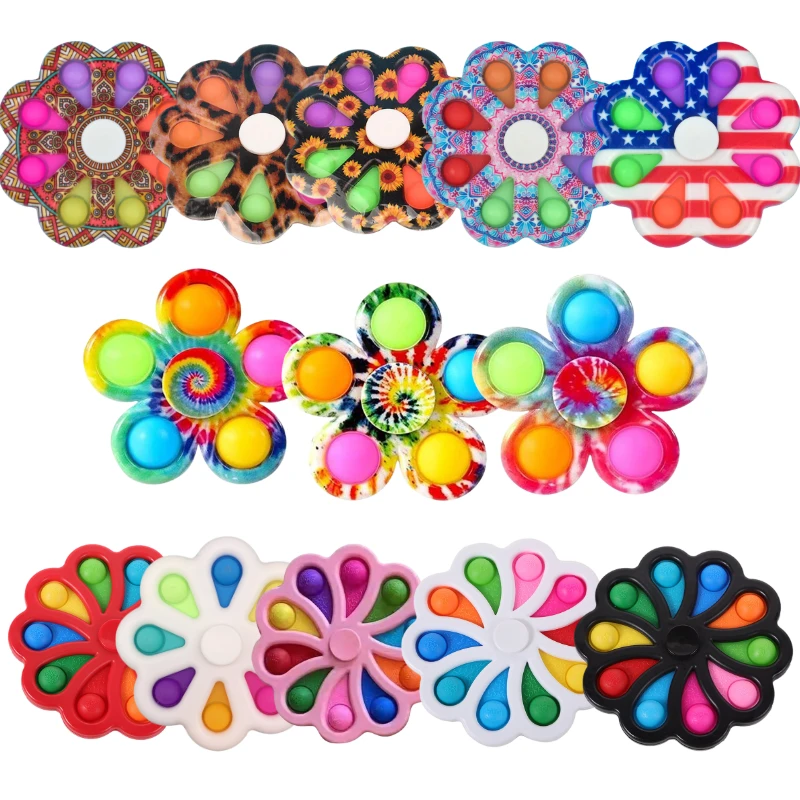 Вращающаяся игрушка антистресс с цветочным узором радужным пузырьком Детские