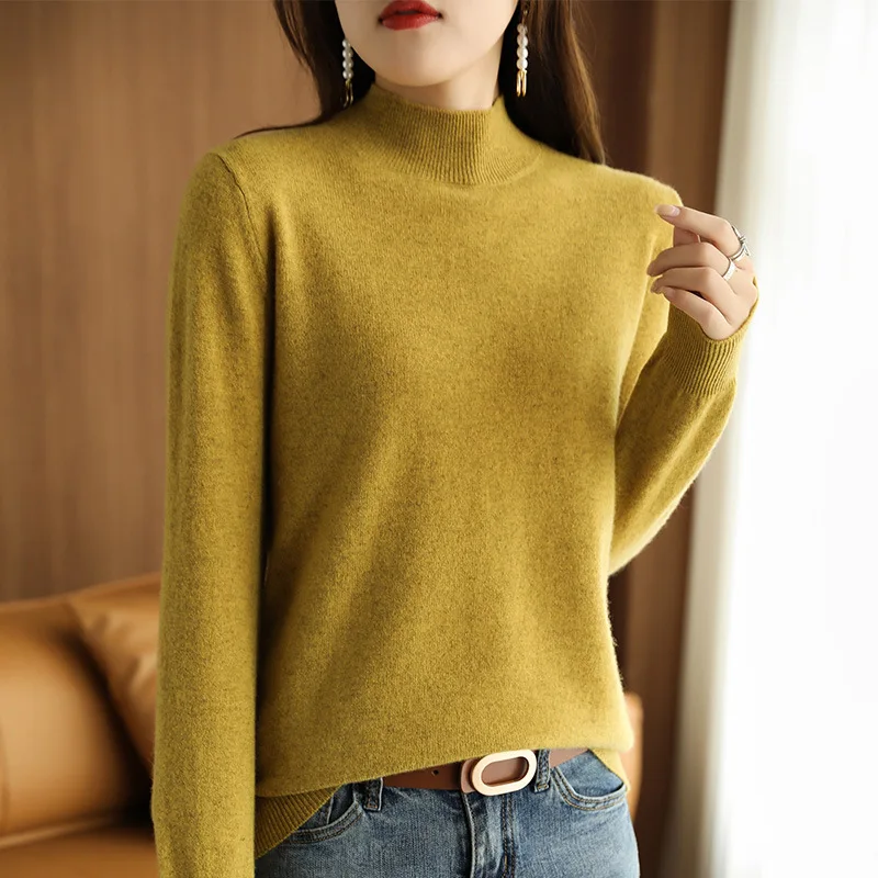 

2021 autumn mock neck bottoming soft sweaters women pullover winter solid color sweater women knitted pullover outer wear jumper