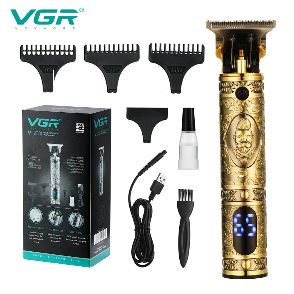 

VGR LCD Digital Barber Retro Electric Hair Clipper Professional Beard Trimmer Haircut Razor USB Rechargeable R-228