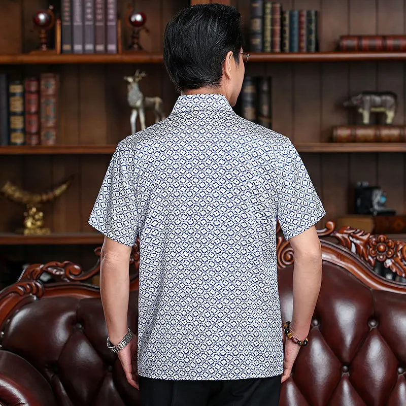 

Middle aged and old silk shirt father middle aged man summer real silk short sleeve shirt silk senior s605