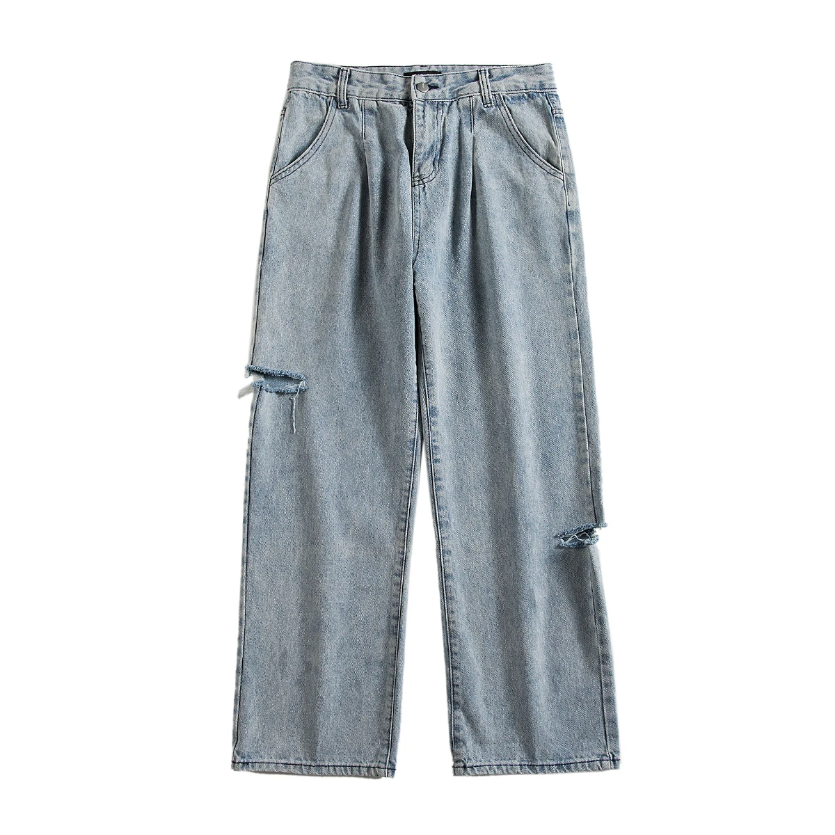 

2021 Korean Style Ripped Baggy Jeans Kpop Fashion Straight Denim Trousers Men Clothing Hip Hop Cargo Pants Streetwear Male