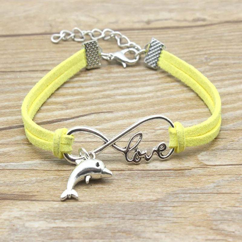 Браслет Регулируемый из замши и кожи с изображением дельфина | Украшения